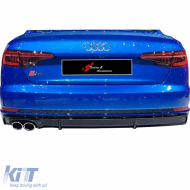 A4 B9 S4 Style Rear Diffuser Piano Black Vacuum Plastic / 2016-2019 (Left Double Outputs) - DTRBDA6027106