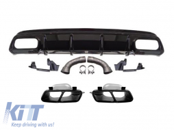 image-8-A45 type diffuser with black tips suitable for A Design rear bumper on Mercedes A-Class W176 2013-2015, black lacquer