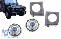 image-2-Abdeckungen LED DRL Schwarz für Mercedes G W463 89-12 G65 Design Scheinwerfer Chrom