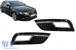 Abdeckungen Nebelscheinwerfer für AUDI A4 B8 Facelift 2012-2015 RS4 Look Schwarz & Chrom-image-6069842