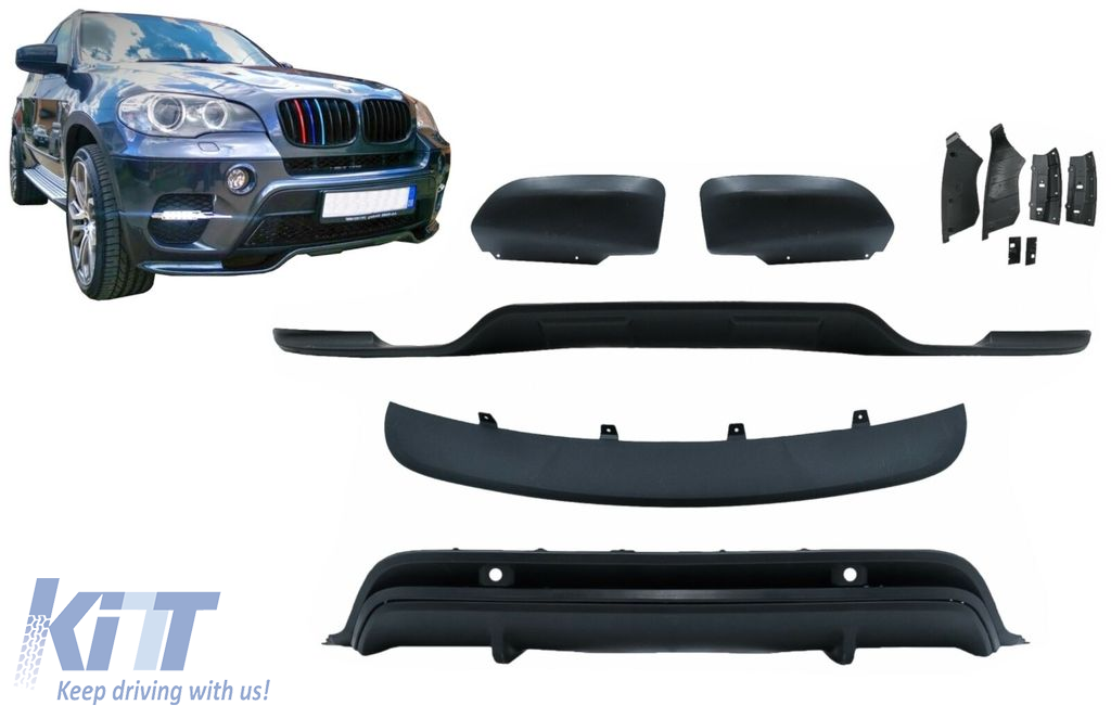 Bumper Lip Spoiler Kit Compatible With 2011-2013 BMW X5 E70 2012 Black PP Front & Rear 13PCS Finisher Under Chin Spoiler Add On by IKON MOTORSPORTS