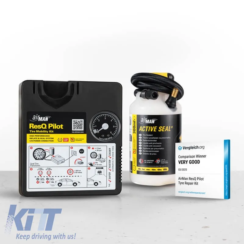 Air Compressor AirMan ResQ Pilot 12V with Pressure Gauge and Tire Sealant 300ml 71-047