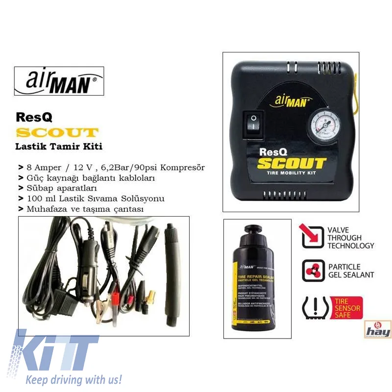 Air Compressor AirMan ResQ Scout VO TRK 12V with Pressure Gauge and Tire Sealant 100ml 76-086-001-01