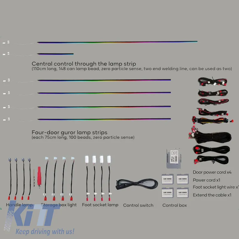 Ambient Light Decoration Car Optic Fiber Led Kit Black Color With Smart Bluetooth 18 Lights / 64 Colours