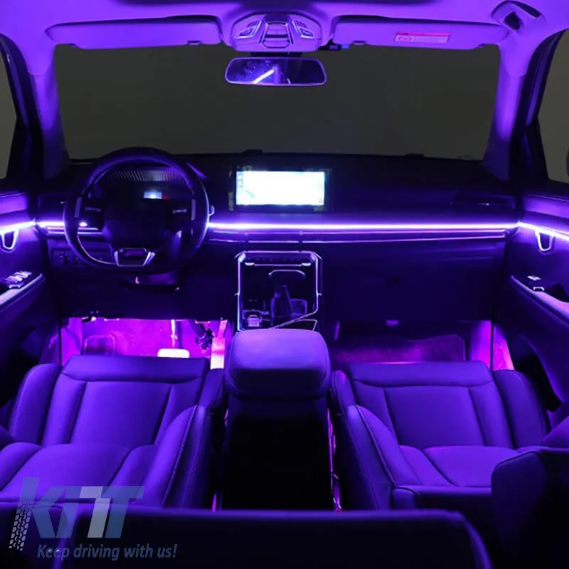 Ambient Light Decoration Car Optic Fiber Led Kit Black Color With Smart Bluetooth 18 Lights / 64 Colours