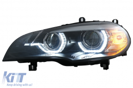 Ксенон Фарове Angel Eyes 3D Dual Halo джанти LED DRL подходящи за BMW X5 E70 (2007-2010) Черен-image-6074946