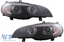 Ксенон Фарове Angel Eyes 3D Dual Halo джанти LED DRL подходящи за BMW X5 E70 (2007-2010) Черен-image-6074954