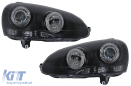 Фарове Angel Eyes Dual Halo Rims подходящи за VW Golf 5 V (2003-2007) LHD или RHD Черен-image-6078923