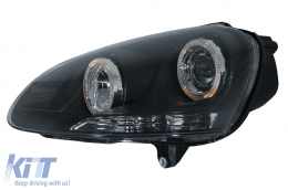 Фарове Angel Eyes Dual Halo Rims подходящи за VW Golf 5 V (2003-2007) LHD или RHD Черен-image-6078924