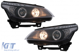 Angel Eyes Fari per BMW Serie 5 E60 E61 2004-2007 DAYLINE LED Nero-image-6089571