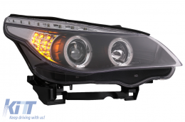 Angel Eyes Fari per BMW Serie 5 E60 E61 2004-2007 DAYLINE LED Nero-image-6089573