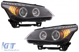 Angel Eyes Fari per BMW Serie 5 E60 E61 2004-2007 DAYLINE LED Nero-image-6089574
