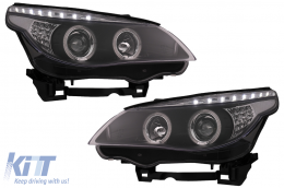 Angel Eyes Fari per BMW Serie 5 E60 E61 2004-2007 DAYLINE LED Nero-image-6089577
