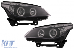 Angel Eyes Fari per BMW Serie 5 E60 E61 2004-2007 DAYLINE LED Nero-image-6089580