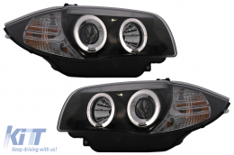 Angel Eyes Headlights suitable for BMW 1 Series E81 E82 E87 E88 (2004-2011) Black - HLBME87B
