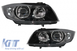 Angel Eyes Headlights suitable for BMW 3 Series E90 Sedan E91 Touring (03.2005-2011) Black - LPBME4