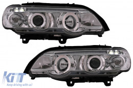 Angel Eyes Headlights suitable for BMW X5 SUV E53 (2000-10.2003) Chrome - HLBME53C