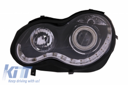 Angel Eyes Headlights suitable for Mercedes C-Class W203 (2000-2007) Left Side Black - PXN2-216L