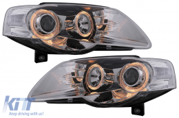 Angel Eyes Headlights suitable for VW Passat B6 3C (03.2005-2010) Chrome LHD or RHD - HLVWPA3CC