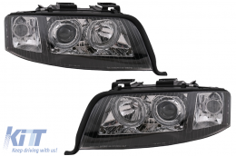 Angel Eyes Headlights Xenon suitable for Audi A6 4B C5 (06.2001-05.2004) LHD or RHD Black