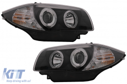 Angel Eyes Phares pour BMW Série 1 E81 E82 E87 E88 2004-2011 Noir-image-6088642