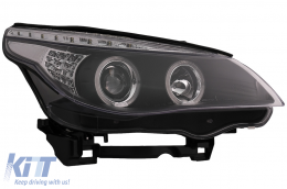 Angel Eyes Phares pour BMW Série 5 E60 E61 2004-2007 DAYLINE LED Noir-image-6089579