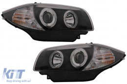 Фарове с Angel Eyes подходящи за BMW 1 Series E81 E82 E87 E88 (2004-2011) Черен-image-6088642