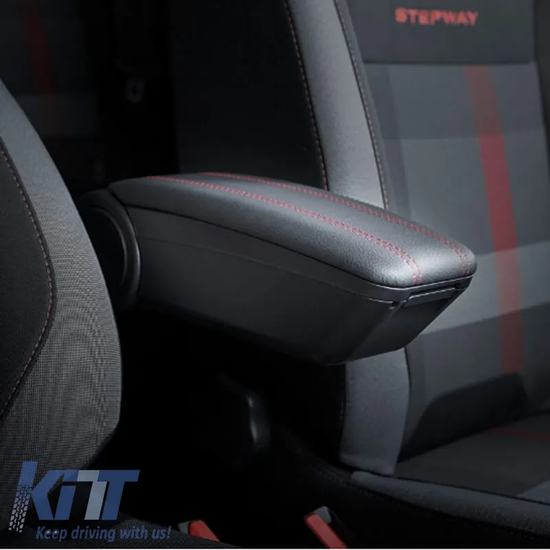 Armrest Armster OE1 TR Limited with USB suitable for Dacia Duster 2018+ without original elbowrest, black color with red stitching