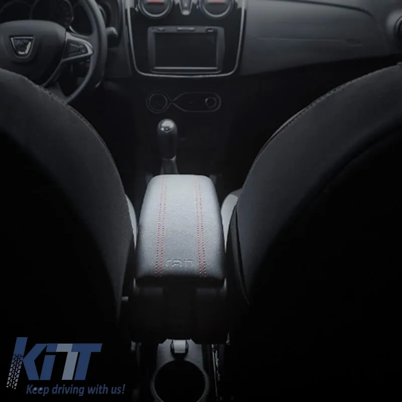 Armrest Armster OE1 TR Limited with USB suitable for Dacia Duster 2018+ without original elbowrest, black color with red stitching