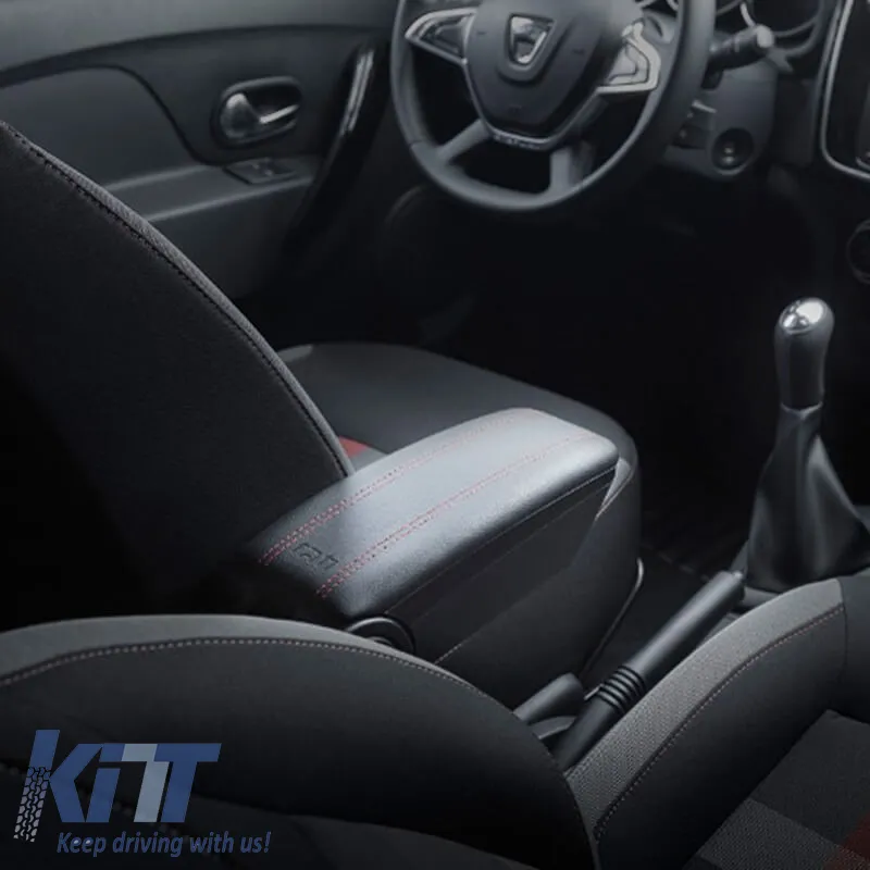 Armrest Armster OE1 TR Limited with USB suitable for Dacia Duster 2018+ without original elbowrest, black color with red stitching