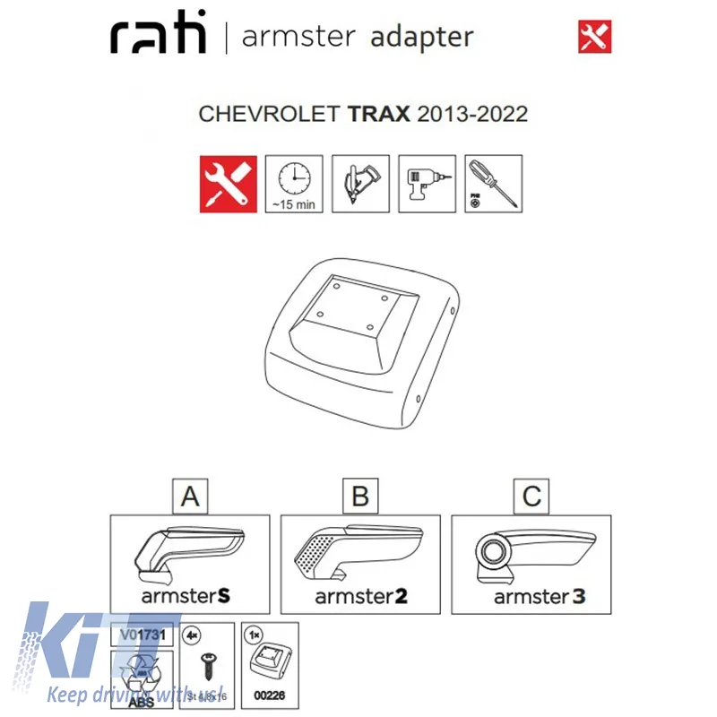 Armrest Base Dedicated Suitable for Chevrolet Trax 13-22 Armster Rati 1 Pc