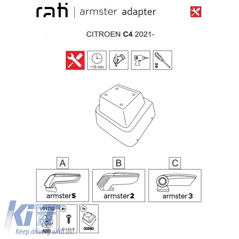 Armrest Base Dedicated Suitable for Citroen C4 21+ Armster 1 Pc