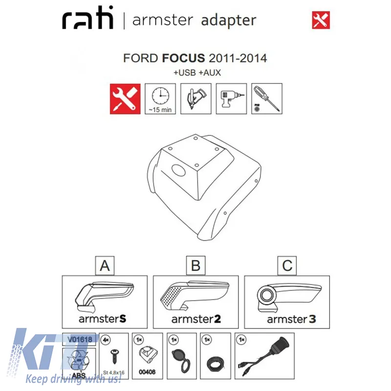 Armrest Base Dedicated Suitable for Ford Focus III 11-14 (+Usb+Aux Extension Cable) Armster Rati 1 Pc