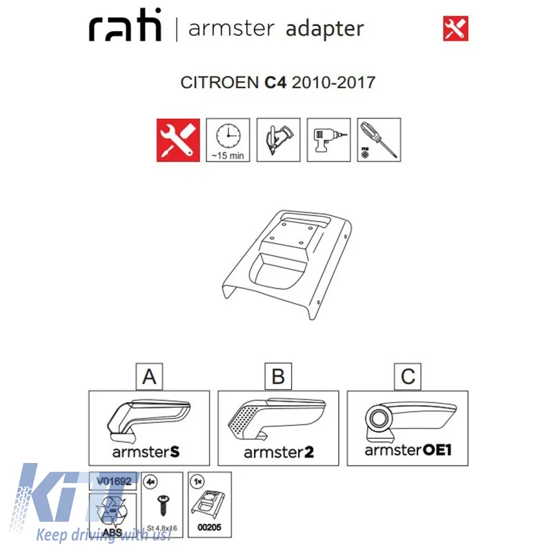 Armrest Base Suitable for Citroen C4 10-17 Armster Rati 1 Pc