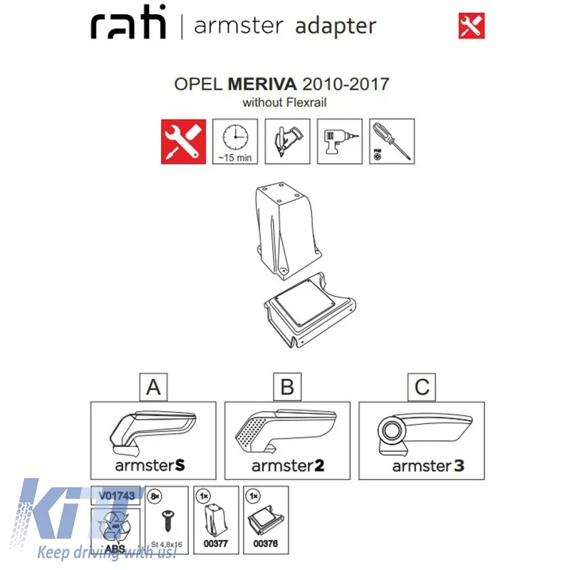 Armrest Base suitable for Opel Meriva 2010-2017 Without Flex Rail Armster Rati 1 Pc