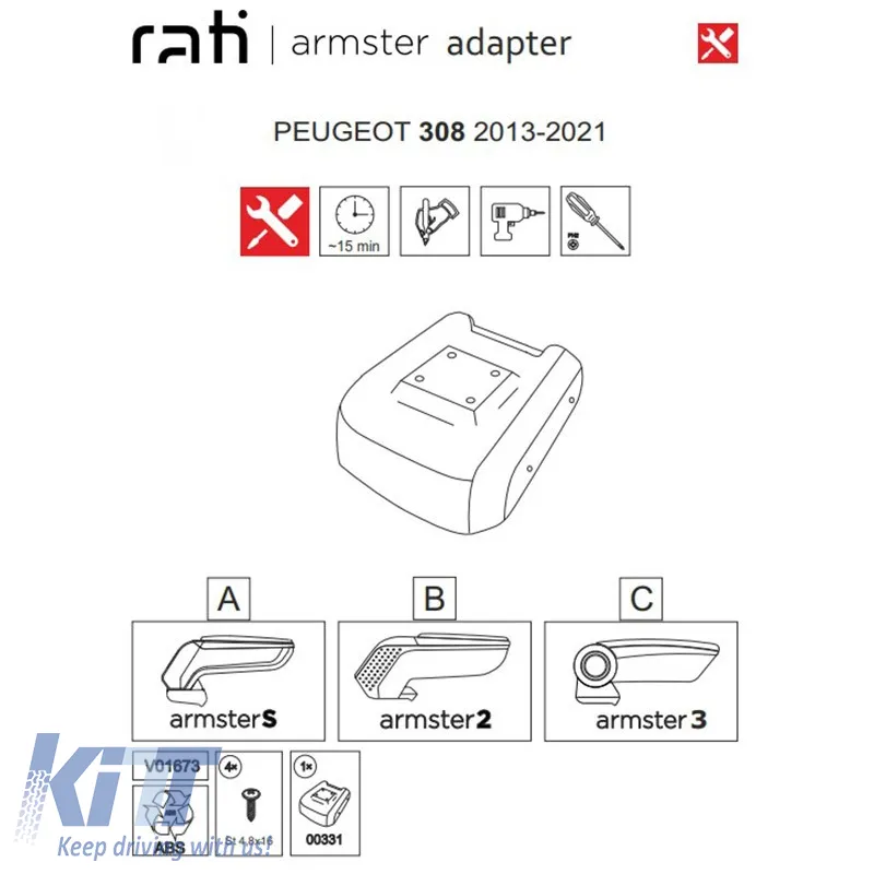 Armrest Base suitable for Peugeot 308 13-21 Armster Rati 1 Pc