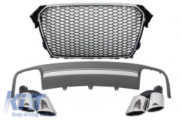 Assembly Central Grille with Rear Bumper Valance Air Diffuser and Muffler Tips suitable for AUDI A4 B8 Facelift (2012-2015) Limousine/Avant RS Design - COFGAUA4B8FS4RS