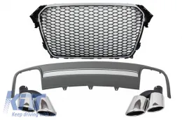 image-75-Assembly Central Grille with Rear Bumper Valance Air Diffuser and Muffler Tips suitable for AUDI A4 B8 Facelift (2012-2015) Limousine/Avant RS Design
