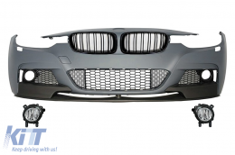 Assembly Front Bumper suitable for BMW 3er F30 F31 Sedan Touring (2011-up) M-Performance Design with Kidney Grilles Double Stripe Piano Black - COFBBMF30MPDP