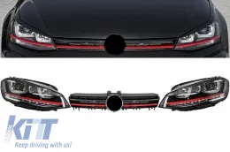 image-2-Assembly Headlights 3D LED FLOWING Dynamic Sequential Turn Light DRL with Grille suitable for VW Golf 7 VII (2012-2017) RED R20 GTI Look