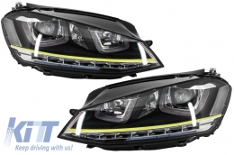 Assembly Headlights 3D LED FLOWING Dynamic Sequential Turn Light DRL with Grille suitable for VW Golf 7 VII (2012-2017) Yellow R400 Look-image-6004372