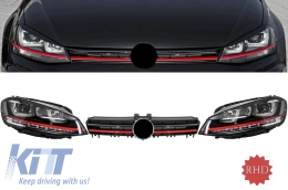 Assembly Headlights 3D LED FLOWING Dynamic Sequential Turn Light RHD with Grille suitable for VW Golf 7 VII (2012-2017) RED R20 GTI Look