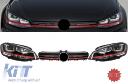 image-64-Assembly Headlights 3D LED FLOWING Dynamic Sequential Turn Light RHD with Grille suitable for VW Golf 7 VII (2012-2017) RED R20 GTI Look