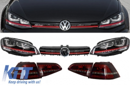 Assembly Headlights 3D LED Turn Light DRL, Taillights and Grille suitable for VW Golf 7 VII (2012-2017) RED R20 GTI Look - COHLVWG7GTILEDTLRS