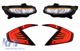 Assembly Headlights and Taillights suitable for HONDA Civic MK10 (FC/FK) 2016+Limousine Full LED Sequential Dynamic Turning Lights Red/Smoke - COHLHOCIFKRS
