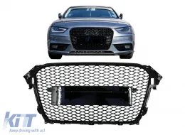Audi A4 B8 Facelift (2012-2015) RS Design méhsejt mintás hűtőrács, embléma nélküli, zongoralakk fekete, PDC-vel-image-6087213