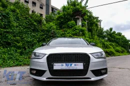 Audi A4 B8 Facelift (2012-2015) RS Design méhsejt mintás hűtőrács, embléma nélküli, zongoralakk fekete, PDC-vel-image-6094149