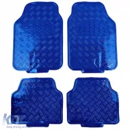 Auto Gummifußmatten Set 4 Stück Aluminium Rautenmuster Universal Chrom Blau-image-6190948