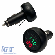 Autós voltmérő, hőmérő és USB töltő 3in1, piros és zöld kijelzéssel 99162-image-6297521