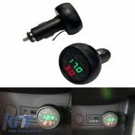 Autós voltmérő, hőmérő és USB töltő 3in1, piros és zöld kijelzéssel 99162-image-6297524